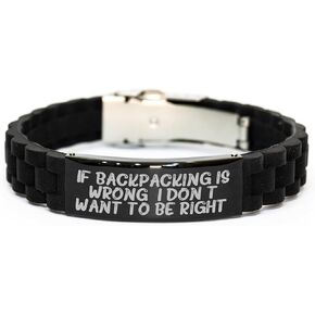 Inspirational Backpacking Memorable Gifts for Adventurers on Valentine's - Funny Backpacking Quote Glide lock Clasp Black Stainless Steel Silicone Adjustable Jewelry for Him Her