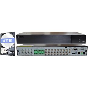 SuperLive Plus Mobile APP 5MP 16CH Hybrid DVR with 6TB HDD Supports 16CH Input up to 5MP HD-TVI/CVI/AHD for Analog Cameras + up to 8 CH IP, H.265 2xSATA NDAA Compliant, Free Remote Surveillance APP