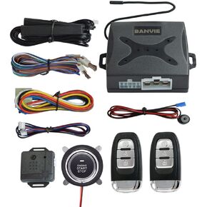 BANVIE ① Passive keyless Entry Car Alarm System + ② Remote Engine Starter + ③ Push to Start Iginition Button (Support to Connect Original Siren)