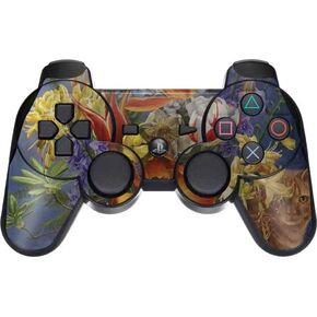 Skinit Decal Gaming Skin Compatible with PS3 Dual Shock Wireless Controller - Officially Licensed Nene Thomas Tabby Cat with Flowers by Nene Thomas Design