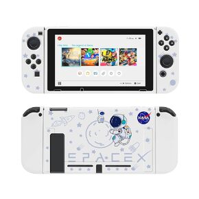 JINGDU Soft Protective Case Compatible with Nintendo Switch and Joy-Con Controllers, Thin, Slim, Light, Only Suitable for Switch Console, Switch can be Inserted in Dock with Shell, Astronaut, White