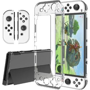[3in1 Protective Case]Clear Cover for Nintendo Switch OLED Model, Dockable Hard PC Console Case, with Soft TPU Case for Right and Left Joycon Controller, Shockproof Protective Accessories for NS OLED