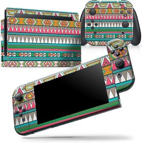 Compatible with Nintendo Wii - Skin Decal Protective Scratch-Resistant Removable Vinyl Wrap Cover - Tribal Vector Green & Pink Abstract Pattern V3