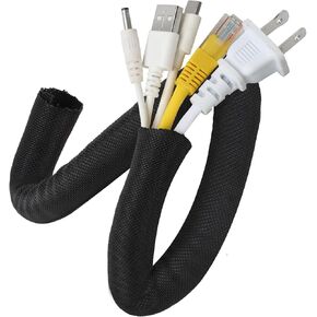 16FT Black Cable Sleeve Cover, 1/2 inch Cord Protector Wire Loom Tubing, Braided Cable Management Sleeve for TV, Computer, Home Theater, Engine Compartment Wire Protection - Prevention of Pet Chewing