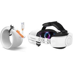 Battery Head Strap 6000mAh for Meta Oculus Quest 2, Bundle with 16ft Link Cable Data Transfer