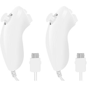 Nunchuck Controller for Wii, 2 Packs Nunchuck Video Game Controller Joystick Remote, Nunchuck Controller Compatible for Wii Wii U Console, Left and Right Hand Game Controller (White)