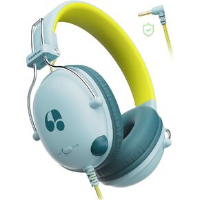 Kids Headphones with Cord for School, 74/85dB Volume Limit, Wired On-Ear Headphones for Kids Boys Girls, Stereo Sound, 3.5mm Jack for Tablet, Kindle, YOTO Player, Airplane Travel, Blue Red (HK05)