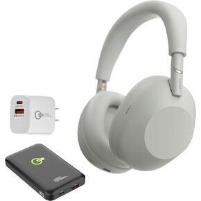 Sony WH-1000XM6 The Best Wireless Noise Canceling Headphones + Portable Charger + 20W 2-Port Wall Charger (Platinum Silver)
