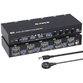 DP KVM Switch 2 Monitor 4 Computers Support 4K@60Hz USB 3.0 KVM Switches Share Dual Monitors and 4 USB 3.0 Ports Support Extended/Copy Mode with DC 12V Adapter&Wired Controller