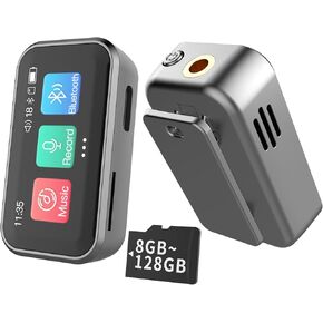 Mini MP3 Player with Bluetooth 5.3,32GB Digital Voice Recorder with Playback, Music Player with Built-in Speaker,FM Radio,E-Book,1.47 in Full Touch Screen Back Clip Design