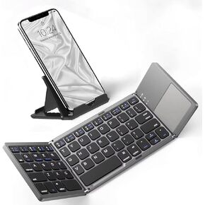 Slim Foldable Wireless Keyboard Compatible with Samsung Galaxy S25 S24 S23 S22 S21 S20/FE/+/Plus/Ultra Editions Z Flip6 Fold6/5/4/3/2 5G Includes TOUCHPAD Mouse /48H Use/560 Days Standby/Portable/Comp