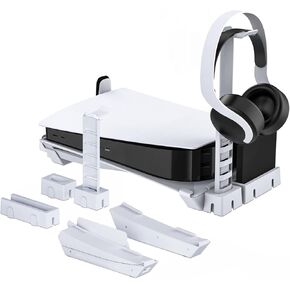 NexiGo PS5 Horizontal Stand Modular System, [Minimalist Design], Base Stand with Headset Holder, Hard Drive and Media Remote Slots, Compatible with PlayStation 5 Disc & Digital Editions
