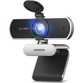 UGREEN Full HD 1080P Webcam with Microphone, 2 Noise-Canceling Mics, 85° Fov & Fixed Focus, Plug and Play, Auto Light Correction, Privacy Cover PC Camera for Zoom/Skype/Teams, Switch 2, Silver Gray