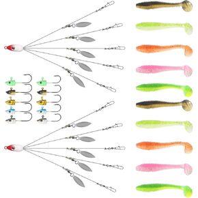 Alabama Rig Fishing Lure Kit: 2PCS Umbrella Rig with Jig Heads for Striper with Soft Swimbait and Hooks for Bass