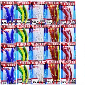 20 Packs Fish WOW!® Fishing Feather Rig Rockfish Rock Cod Rig 5/0 Hooks - Mix Assorted Colors