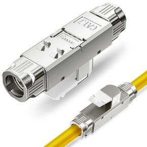 Tool-Free RJ45 Coupler Shielded, Ethernet Cable Extender PoE+ for Cat7/Cat6A Network Cables 2 Pack, Silver