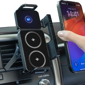 Car Phone Holder, Ultra Stable Dashboard Air Vent Cell Phone Car Mount, 15 Watt Dual Coil Wireless Fast Charger, Rotating Car Phone Holder for iPhone, Small ipad and Other Smartphones