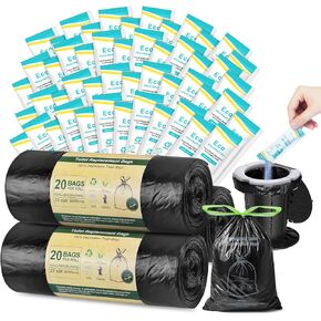 BLIKA 40pc Camping Toilet Bags Eco Absorbent Gel Set, Drawstring Portable Toilet Bags with Gel, 8 Gallon (30L) Heavy Duty 1.97 Mil, Toilet Replacement Bag with Toilet Powder for Camping Outdoor Hiking