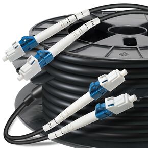 656 قدمًا بالكامل (5.8 ملم) دفن الهواء/الدفن المباشر Outdoor OS2 Onder Mode Cable LC Cable ، غمد مزدوج+2 FRP سلك التصحيح الألياف البصرية ، 9/125 ، الأسود ، التخزين المؤقت