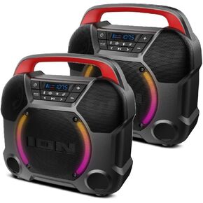 Ion Audio Pathfinder Go Wireless Bluetooth Beach Speaker IPX5 Water-Resistant for Pool Party Music Events, Indoor and Outdoor Parties - 2 Pack Bundle (Renewed)