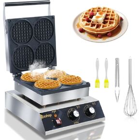 Winado Professional Belgian Commercial Waffle Maker - Intelligent Round Waffle Iron Machine, Non-Stick, 110V 1750W, 4 Grids