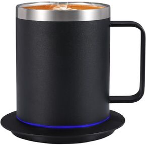 USB Cup Warme Set, 8/18 Stainless Steel Electric Heated Coffee Mug with 10H Auto Shut-Off, Self Heating Mug for Desk 17oz-Black