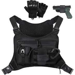 NST Chest Bag for Men & Women with Gloves - EDC Chest Pack for Sports and Workouts, Chest Vest for Running Hiking Cycling