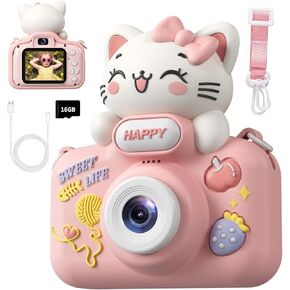 Kids Camera for Girls Age 3-11, Dual Lens 1080P Children Digital Camera with 16GB Card, Toddler Camera Toy, Christmas or Birthday Gift for Girls (Pink)