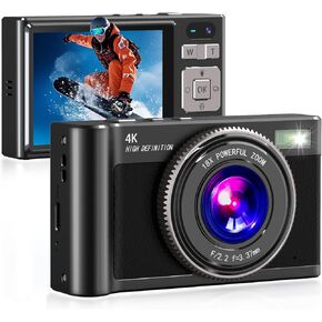 Forc Digital Camera,4K Camara de Fotos with 64GB Card,18X Zoom Anti-Shake Video,Vintage Camera for Camping Traveling Vlogging &Teen Parties,Portable for Kids Girls Boys Gifts