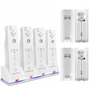 4 in 1 Charging Station for Wii Controller, Lyyes Wii Charger with 4 Rechargeable 2800 mAh Batteries for Wii Remote Controllers (Remote Controller not Included)