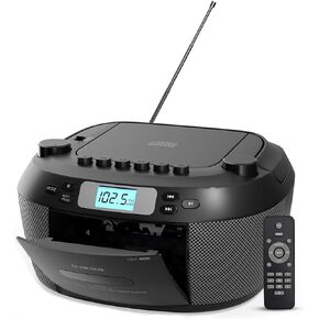 Audiobox Portable CD & Cassette Player, Bluetooth 5.3 Boombox, AM/FM Radio, USB, MicroSD, AUX Input, Dual, with Remote Control – Black