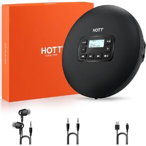 HOTT C204 Basic Portable CD Player with Anti-Skip Protection - AA Battery Powered, Compact CD Players MP3/CD-R Compatible, Built-in Headphones & AUX Output for Car, Home, Travel