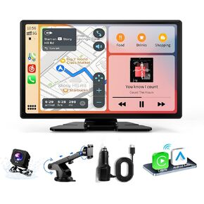 Carplay Screen for Car, 9" Android Auto Screen Compatible with A-pple Carplay, Portable Wireless Car Stereo Audio Receivers with Backup Camera, MirrorLink, Siri, BT, AUX, Navigation for All Vehicles