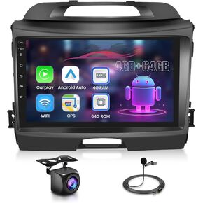 Upriding【8 Core 4+64G】 Android Car Radio for Kia Sportage 2010-2016 9'' Touch Screen Car Stereo with Wireless Carplay Android Auto, GPS/5G WiFi/DSP/Bluetooth/SWC/Mic, Backup Cam