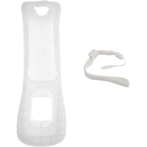 Silicone Case and Wrist Strap with Adjustable Buckle Compatible with Wii Remote Control (White)