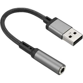 USB to 3.5mm Audio Jack Adapter, External USB Sound Card Aux Converter, Durable Nylon Braided Cable, Strain Relief Connector Compatible with Headsets, Earphones, Speakers, PC, Laptop, Linux, PS4, More