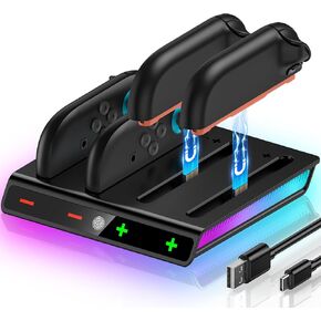 ExtremeCool 4 في 1 شحن Dock متوافق مع Nintendo Switch 2 (2025) لوحدة التحكم Joycon ، شاحن Joypad مع الأضواء الديناميكية ومؤشر LED ، 2H محطة الشحن السريع للتبديل 2 Joy Con