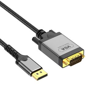 Displayport to VGA Cable 6FT, DP to VGA Adapter Gold Plated 1080P@60Hz, Standard DPMale to VGAMale Cable, Compatible with Laptop, PC, TV, Projector, Black