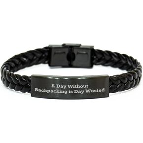 Backpacking A Day Wasted without This Interlaced Leather Bracelet, Gifts from Friends, Christmas Unique Gifts for Backpacking Lovers