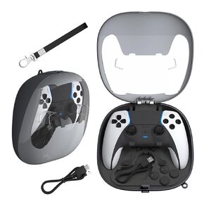 Rechargeable Case for PS5/PS5 Edge DualSense Controller Hard Shell Protective Cover Storage Case Carrying Bag with Charging Cable Lanyard(Black)