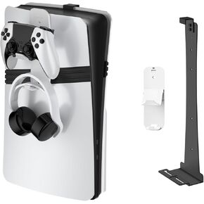 Steel Wall Mount Bracket Compatible with PS5 Pro/Slim/PS5, Stable Metal Wall Hanging Stand for PS-5 with Controller Holder & Headphone Hanger,Black