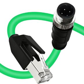 3.3Ft M12 4 Pin D Code Male to RJ45 Industrial Ethernet Cable High Flexible Shielded Ethernet CAT5e Cable for Industrial Camera Sensor Automation 1M