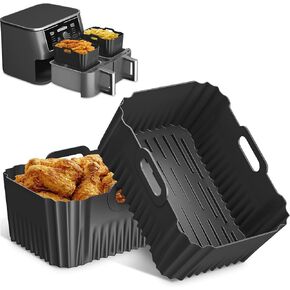 2pcs بطانات مقلاة السيليكون للسيليكون لـ Ninja DZ401 و DZ550 و DZ302 و Cosori 9Qt Air Fryer و RESTANGER LINERS REUSIBLE لـ NINJA FOODI 2-BASKET 10 QT