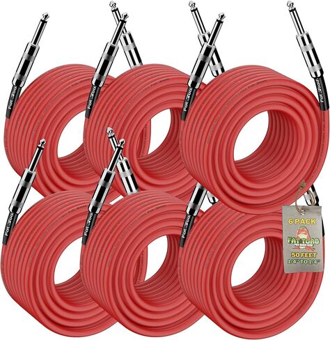 Fat Toad 6 Pack 50ft DJ Speaker Cables (Red-Flexpro Series) – 1/4 Inch TS 12 AWG Red Audio Wires for PA System, Amp, Stage Performance, Studio Recording in Kuwait