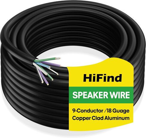 18 AWG 9-Conductor Speaker Wire Cable 25 Ft, 4-Channel CCA Stranded Hiding Primary Wire Low Voltage Remote Wire, Ultra-Flex and Easy Peel Jacket for Trailer, Car Marine Home Audio System-Black+Ties in Kuwait
