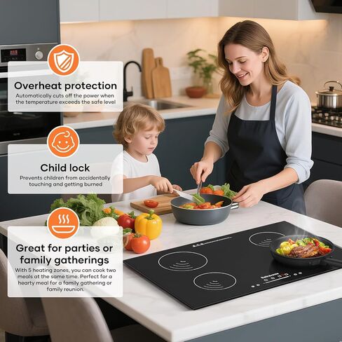 Portable Induction Cooktop, 1200W Induction Burner with 8 Power levels, 110v Outlet Plug with Glass Surface, Safety Lock Timer Countertop Burner in Saudi Arabia