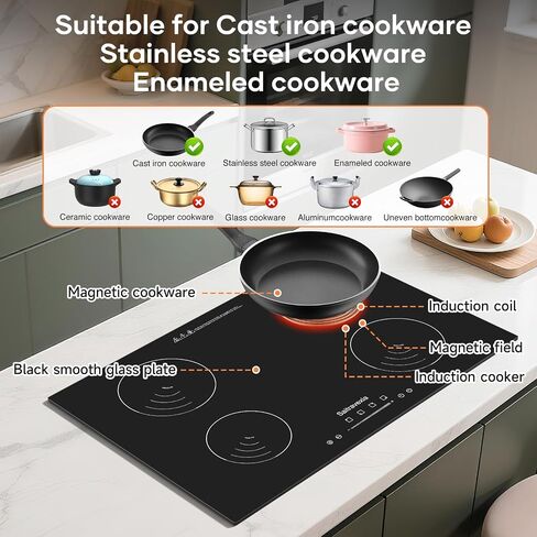 Portable Induction Cooktop, 1200W Induction Burner with 8 Power levels, 110v Outlet Plug with Glass Surface, Safety Lock Timer Countertop Burner in Saudi Arabia