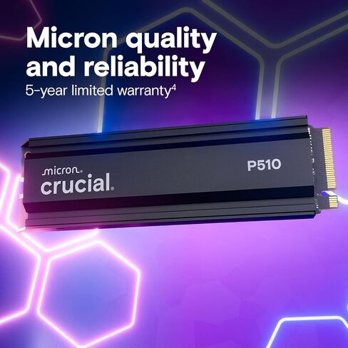 P510 1TB Gen5 NVME SSD ، تصل إلى 11000 ميجابايت/ثانية ، PCIE 5.0 M.2 2280 SSD ، محرك الحالة الصلبة الداخلية ، متوافق مع الكمبيوتر المحمول ، سطح المكتب ، +Acronis - CT1000P510SSD8-01 in Kuwait