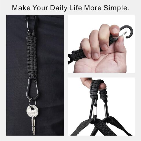 سلسلة مفاتيح Paracord مع مقاطع Carabiner 3 حزمة ، Carabiner الصغيرة مقطع D Ring Lanyard Hooker Hook لزجاجة المياه ، مثالية للمشي في الهواء الطلق ، وصيد الأسماك ، والتخييم أو كمنظم رئيسي للرجال in Kuwait