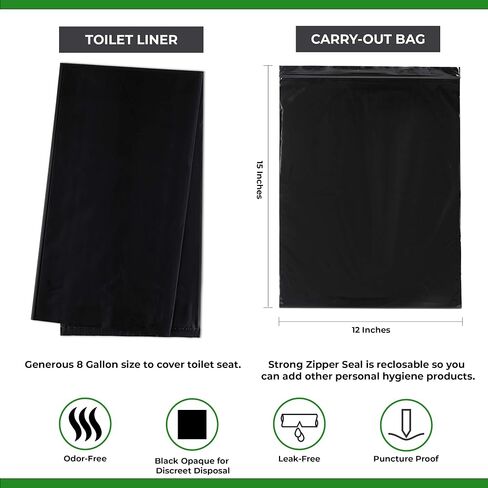 Double-Bag Carry-Out Toilet Waste Bags and Toilet Liner Bags, Reclosable Outer Bag, Black Opaque, Zip Seal, Leak-Proof, Odor-Free, in Convenient Carry Case in Saudi Arabia